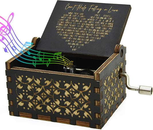 Can’t Help Falling in Love Wooden Hand-Crank Laser Vintage Musical Box
